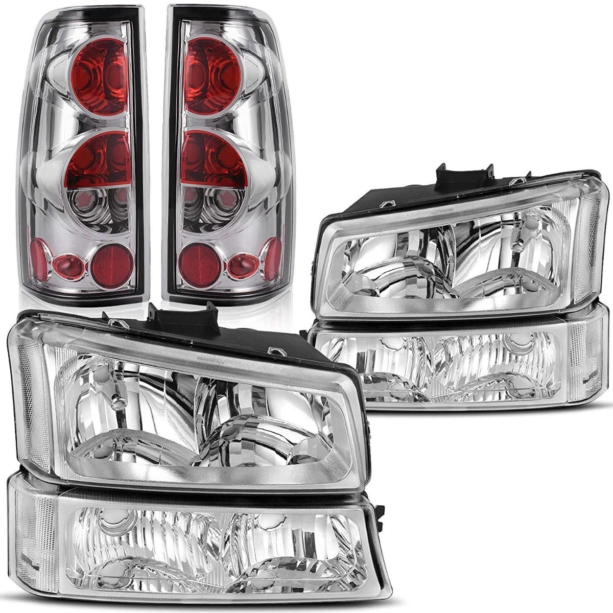 03-06 Chevy Silverado and 07 Silverado Classic Chrome Housing Headlights with Taillights Combo