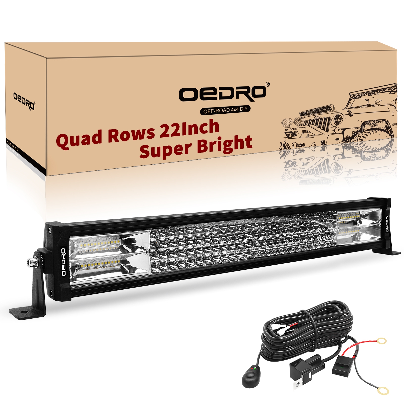 1. 22" 520W Straight Quad-Rows LED Work Light Bar with Wiring Harness
2. High-performance LED light bar with four rows of bright LEDs
3. Durable aluminum housing with waterproof design
4. Easy installation with included wiring harness
5. Perfect for trucks, SUVs, and off-road vehicles
6. Provides powerful illumination for night driving
7. Energy-efficient LED technology with long lifespan
8. Vibration-resistant construction for rough terrain
9. Universal mounting brackets included
10. Bright white light output for clear visibility1. 22-inch 520W quad-row LED work light with wiring kit
2. Powerful four-row LED light bar with high brightness
3. Waterproof aluminum casing for durability
4. Simple setup using provided wiring harness
5. Ideal lighting for trucks, SUVs and off-road use
6. Strong nighttime illumination for better visibility
7. Long-lasting energy-saving LED technology
8. Sturdy build withstands vibrations on rough roads
9. Comes with universal mounting hardware
10. Crisp white light ensures excellent visibility