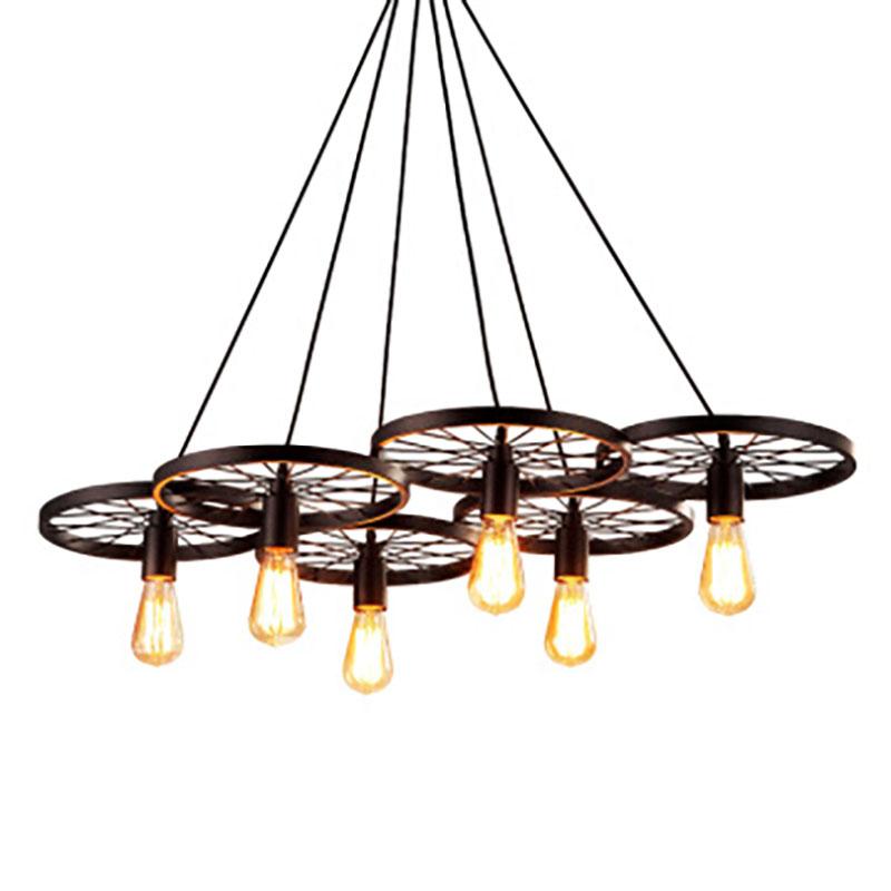 1 Set of Vintage Black Iron Wheel Pendant Light Covers for Dining Room