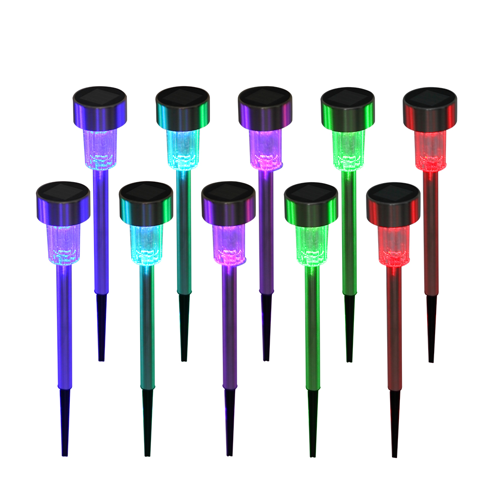 10 high-brightness solar-powered LED lawn lamps with shades, featuring seven-color LEDs, ideal for gardens or yards