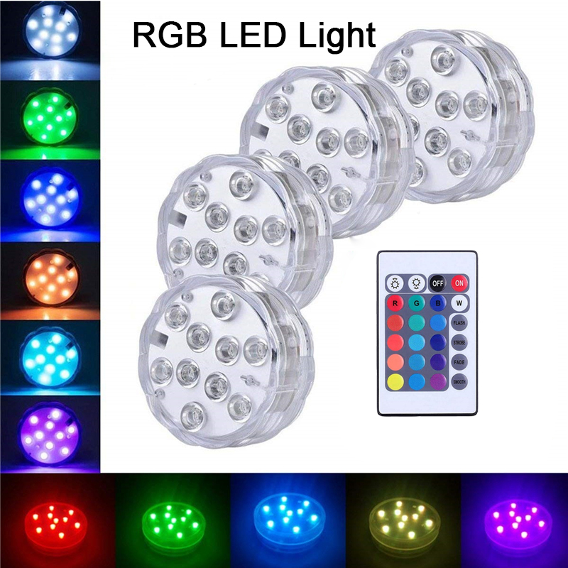 10 multicolor submersible LED lights for decorative fish bowls, vases, and floral lamps at weddings and Halloween parties