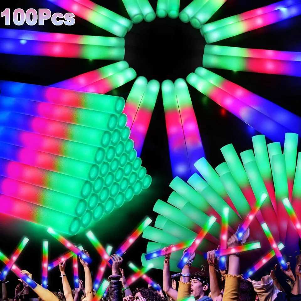 100 colorful LED glow sticks with 3 adjustable light settings, perfect foam cheer tubes for Christmas, birthdays, concerts and parties