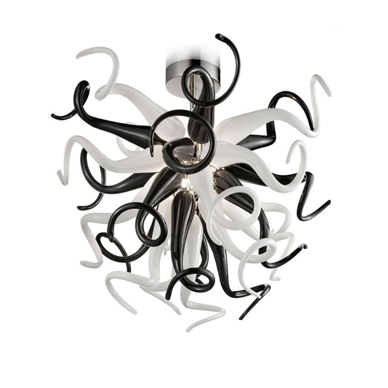 100% handcrafted blown glass chandelier lamp for modern living room decor with LED pendant lighting in black and white