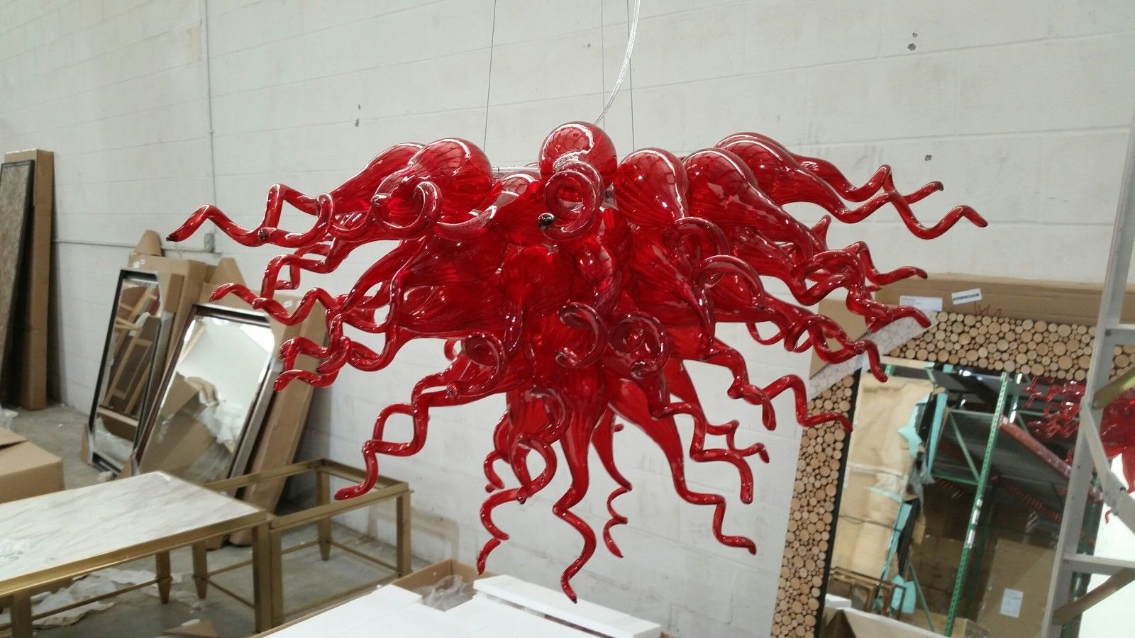 100% Handcrafted Blown Glass Modern Art Chandelier featuring Red Murano Glass for Elegant Home and Villa Decor