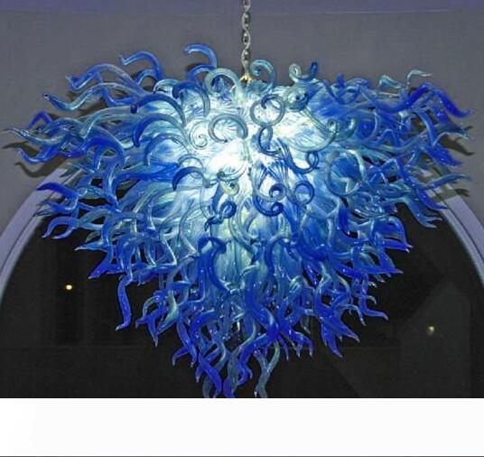 100% handcrafted blue or turquoise heart-shaped LED chandeliers in blown glass crystal for home, restaurant, or hotel lobby decor