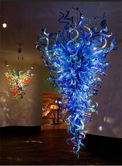 100% Handcrafted Dark Blue LED Chandelier with Blown Glass and Wrought Iron