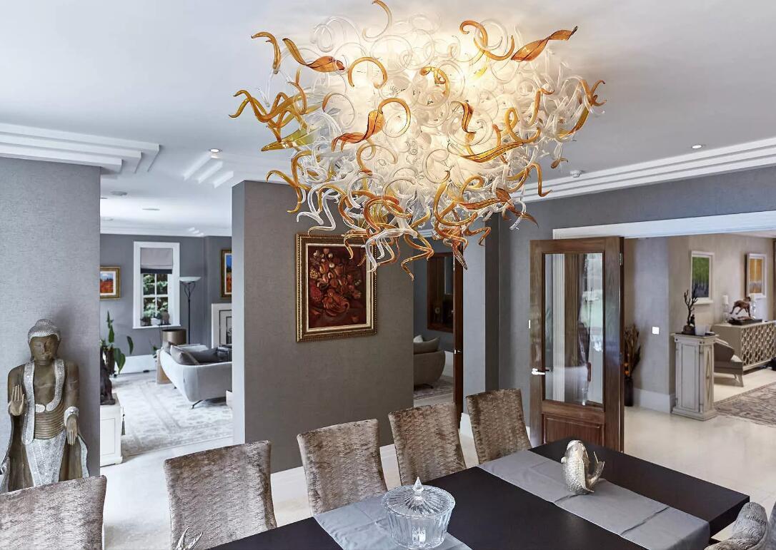 100% Handcrafted Glass LED Chandelier with Murano Crystal Pendants in Elegant Floral Design