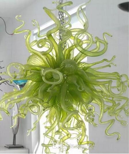 100% Handcrafted Green Glass Chandelier - Modern Art Pendant Light with Crystal Accents for Dubai Homes