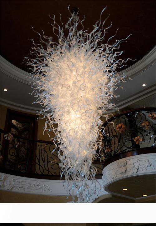 100% Handcrafted Modern Art Deco Chandeliers with Custom White Murano Glass in Chihuly Style LED Hanging Lights