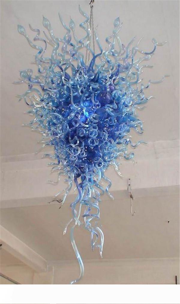100% Handcrafted Murano Glass Blue Chandelier with Modern Art Design and LED Lighting for Villa Decoration, Compatible with 110V-240V AC
