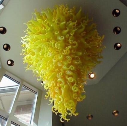 100% handcrafted yellow glass chandelier lamps for hotels, energy-saving and artistic