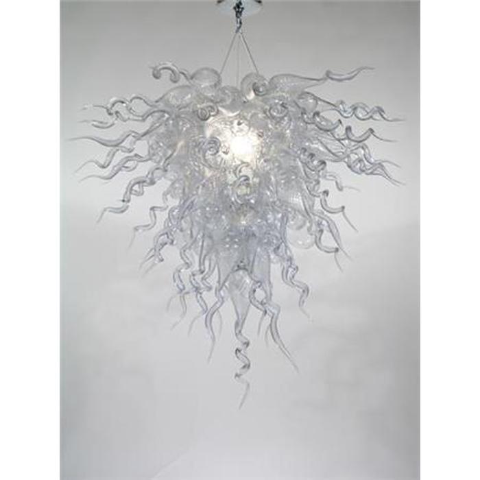 100% handmade blown glass art chandelier with white and clear glass, featuring LED lighting for modern home or hotel decor