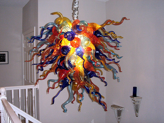 100% handmade blown glass chandelier featuring multicolored modern art designs with LED lighting for elegant pendant lamp decor