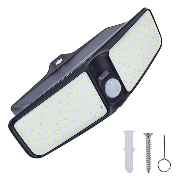 100LED 25W solar-powered outdoor wall lamp with motion sensor for garden, yard, fence, and driveway illumination