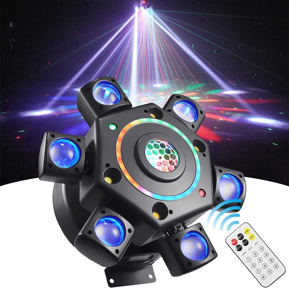 100W LED mobile headlight with six-arm stage light, RGBW disco lighting featuring DMX512 remote control for DJ events, bars, weddings, and parties