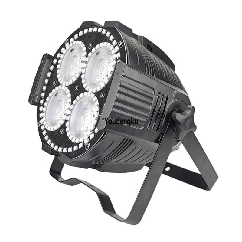 10-piece home LED Halloween party lights with 4x60W 4-in-1 RGBW beam COB PAR cans for DJ disco, featuring mini PAR 64 DMX RGBW fixtures