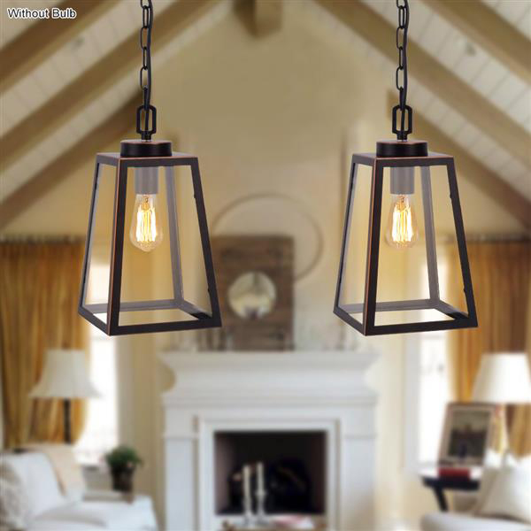 110-240V wide voltage lamp with American wrought iron and glass chandelier, E26 socket, available in black or gold finish, includes 1M chain for dining lighting