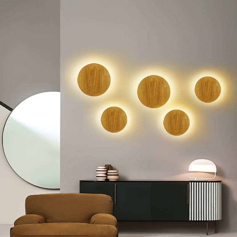 110-240V wooden LED wall lamp in round or oval shape, a decorative light source for indoor wall-mounted lighting like bathroom mirrors