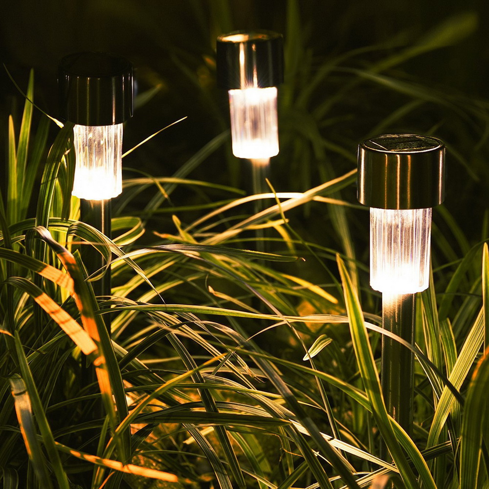 12 solar-powered stainless steel garden lamps for outdoor lighting in white