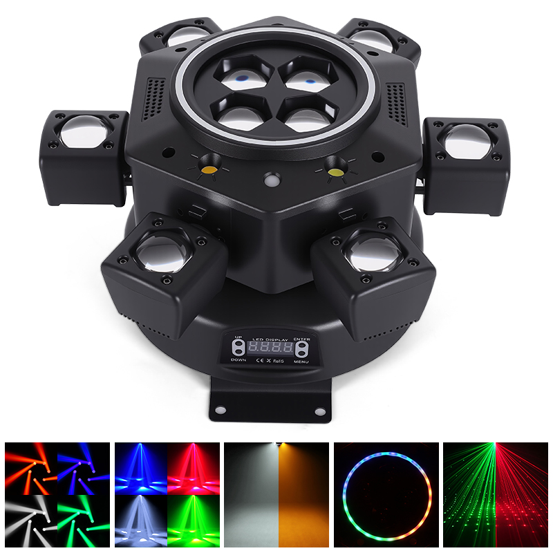 120W RGBW DMX LED moving head light with 6 arms for disco and club stage effects, shipped via UPS or DHL