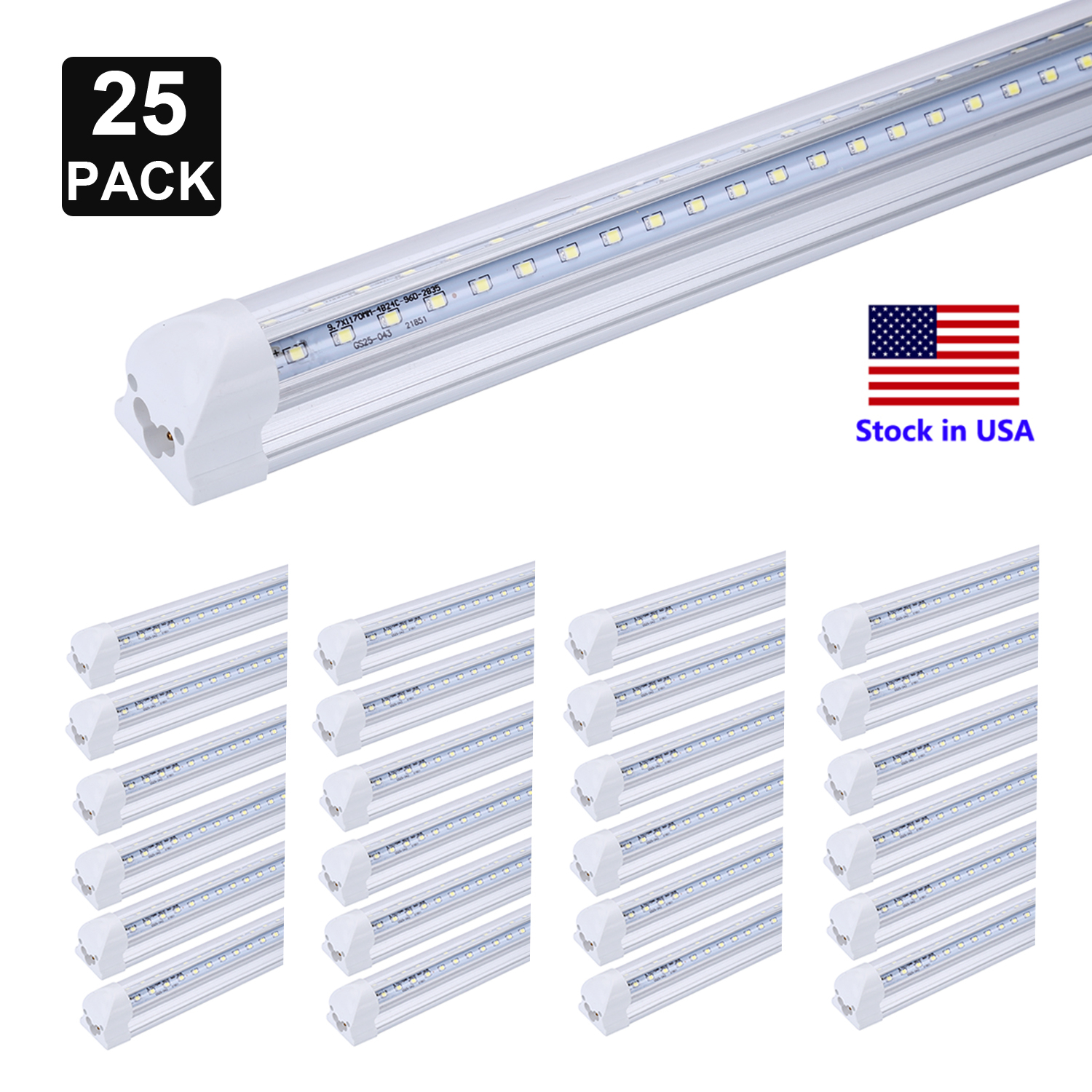 120W V-shaped double-sided 4-row 8ft LED tubes T8 in 4ft, 5ft, and 6ft sizes as integrated shop lights for cooler doors