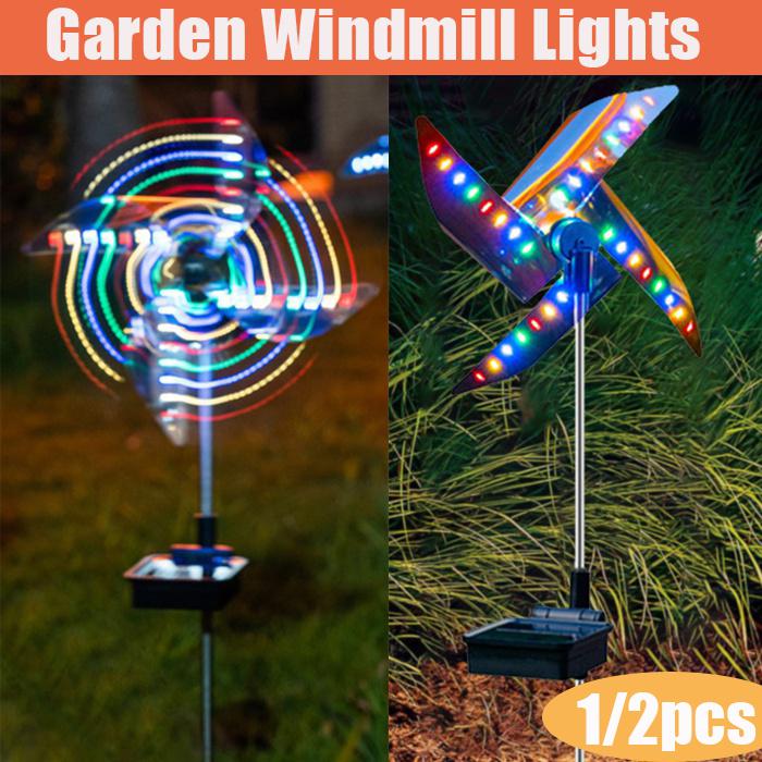 1/2PCS LED Solar Windmill Lamp with Color-Changing Lights for Outdoor Garden Decoration