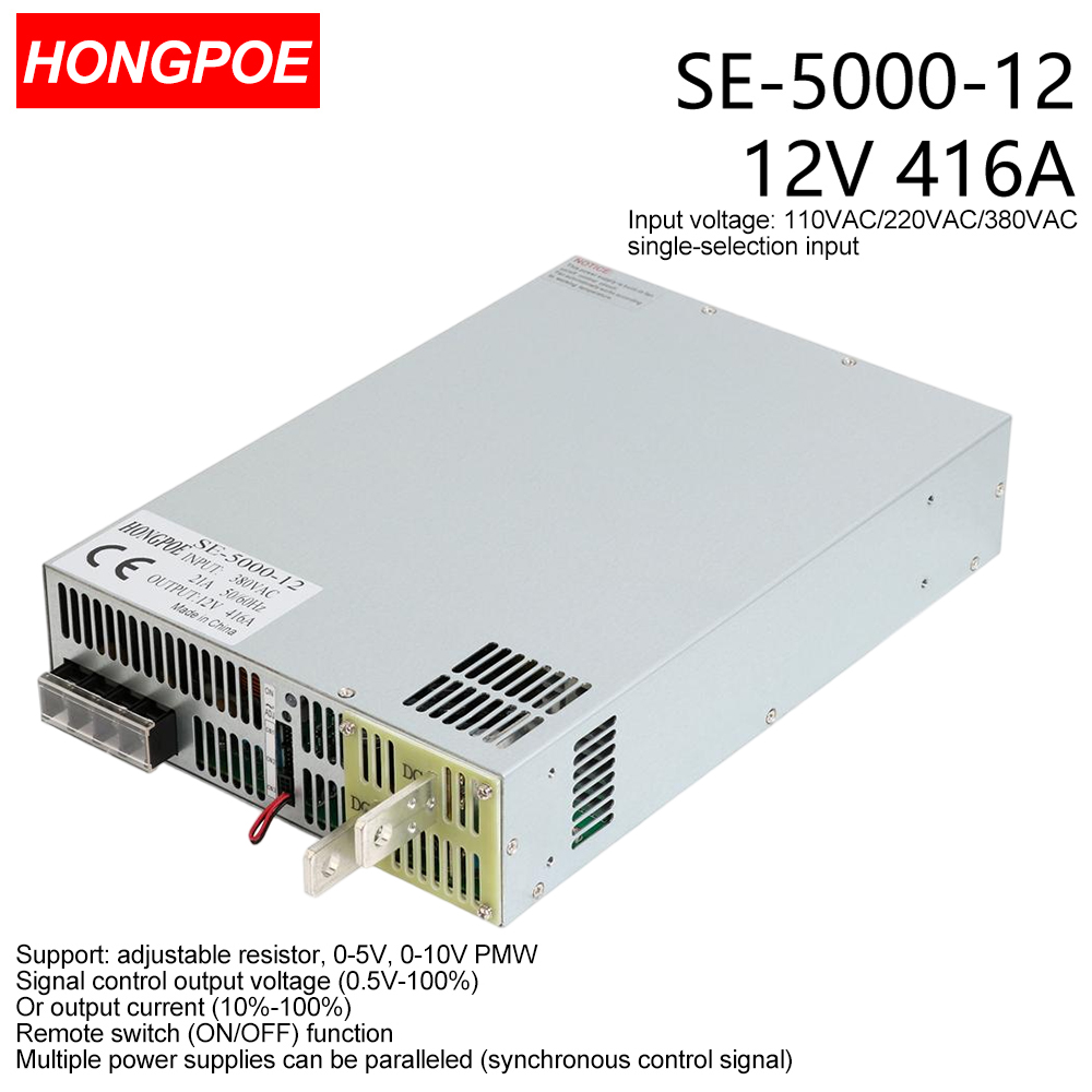 12V 416.5A 5000W SMPS CE Certified Adjustable AC-DC Power Supply with 0-5V/0-10V PLC/PMW Signal Control, 0-12V Regulator, 12V 416.5A Power Supply