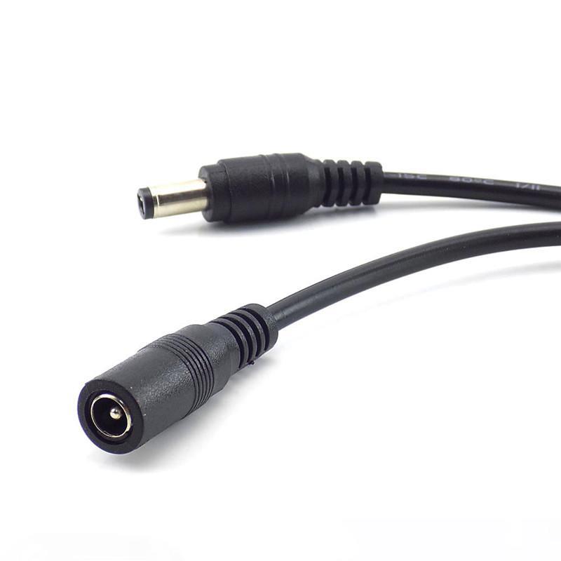 12V DC power extension cable with 5.5*2.1mm connectors for CCTV cameras and LED lights, available in lengths from 1m to 10m