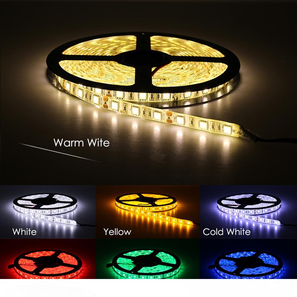 12V flexible LED strip with 2835 diodes, offering RGB and warm white/blue/green/red/yellow colors in a waterproof 5-meter ribbon for lighting