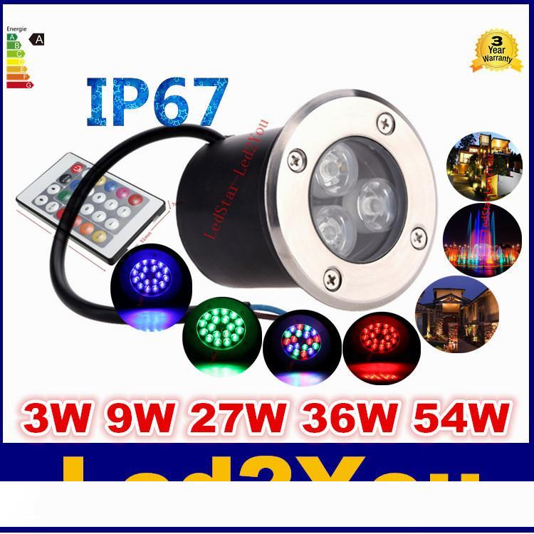 12W 9V LED RGB recessed ground light with IP67 waterproof rating for outdoor deck lighting in warm/cool white and RGB colors
