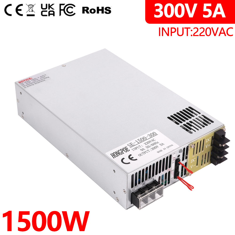 1500W 300V High Power Adjustable AC-DC Power Supply with 0-300V Output, 0-5V Analog Control, 110V/220V Input for Lighting Applications