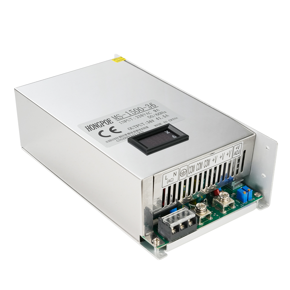 1500W 36V 41A digital industrial power supply with adjustable voltage, monitoring adapter, and AC to DC conversion for 220V input