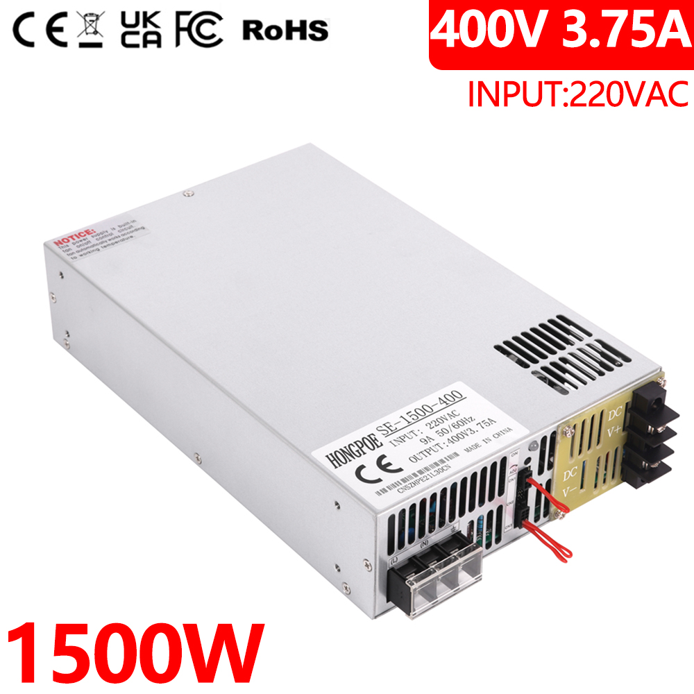1500W 400V High Power Adjustable AC-DC Power Supply with 0-5V Analog Control, 3A Output for 110V/220V Input Lighting