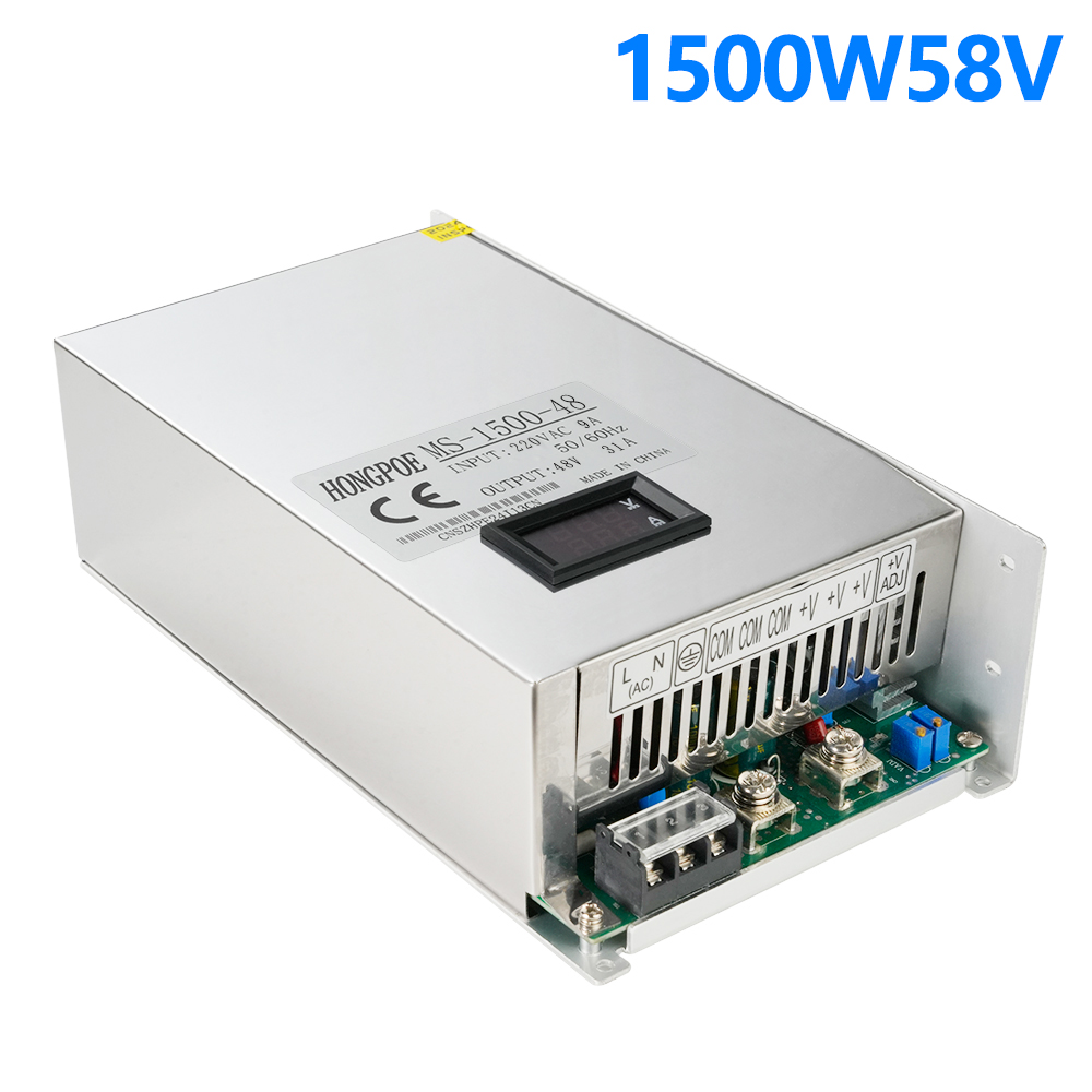 1500W 48V digital display adjustable industrial lighting power supply with monitoring adapter, converting 220V AC to 0-48V DC SMPS