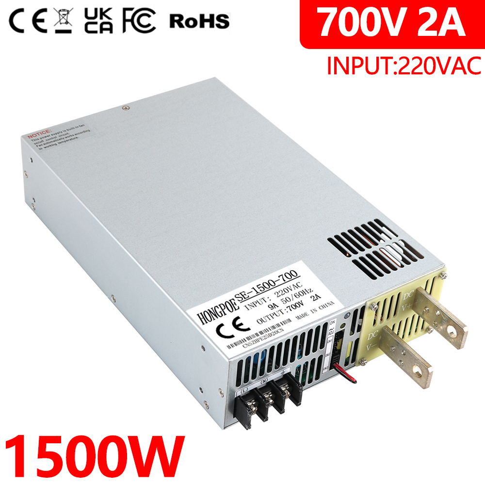 1500W 700V High Power Adjustable AC-DC Power Supply with 0-700V Output, 0-5V Analog Control, 110V/220V Input for Lighting Applications