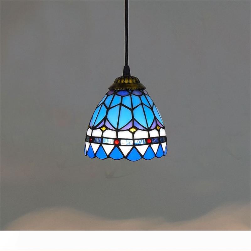 15CM European retro Mediterranean blue glass lamp Tiffany stained glass bar restaurant balcony corridor aisle small chandelier TF061