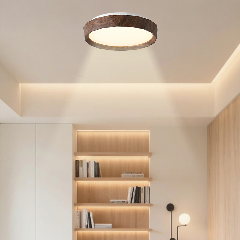 15-inch flush mount LED ceiling light with adjustable farmhouse oak wood grain design, ideal for bedrooms, hallways, bathrooms, and kitchens