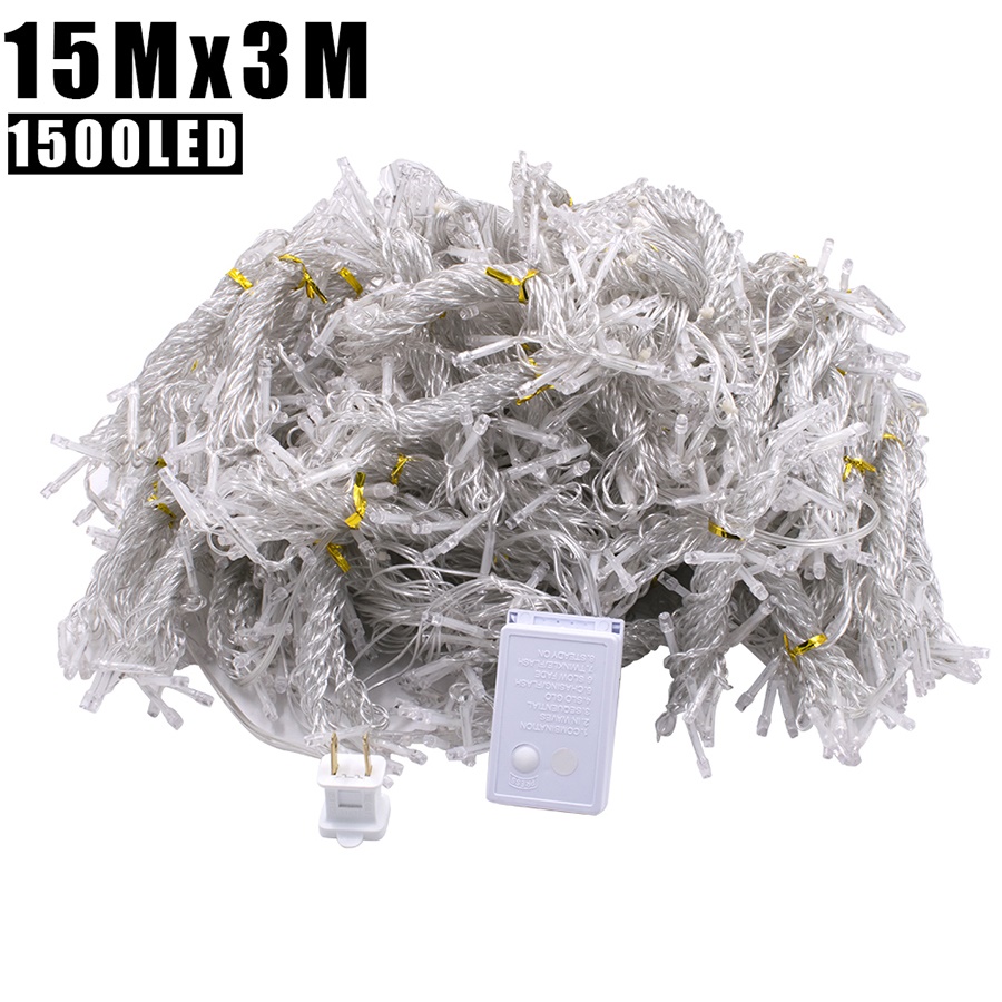 15M x 3M 1500-LED Warm White Light Romantic Christmas Wedding Outdoor Decoration Curtain String Light US Standard Warm White