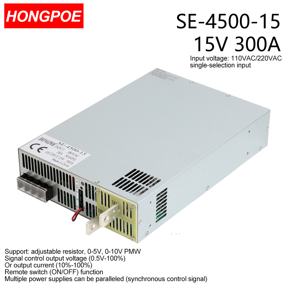 15V 300A 4500W SMPS CE Certified Adjustable AC-DC Power Supply with 0-5V/0-10V PLC/PMW Signal Control, 0-15V Regulator, 15V 300A Power Supply