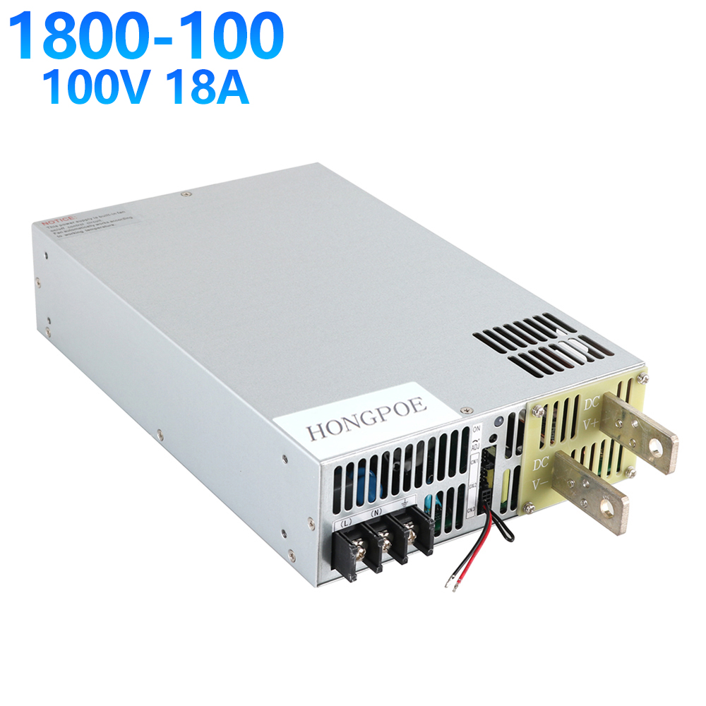 1800W 18A 100V power supply with 0-5V analog signal control for 0-100V adjustable output, SE-1500-100 model, PLC compatible, accepts 110VAC/220VAC input