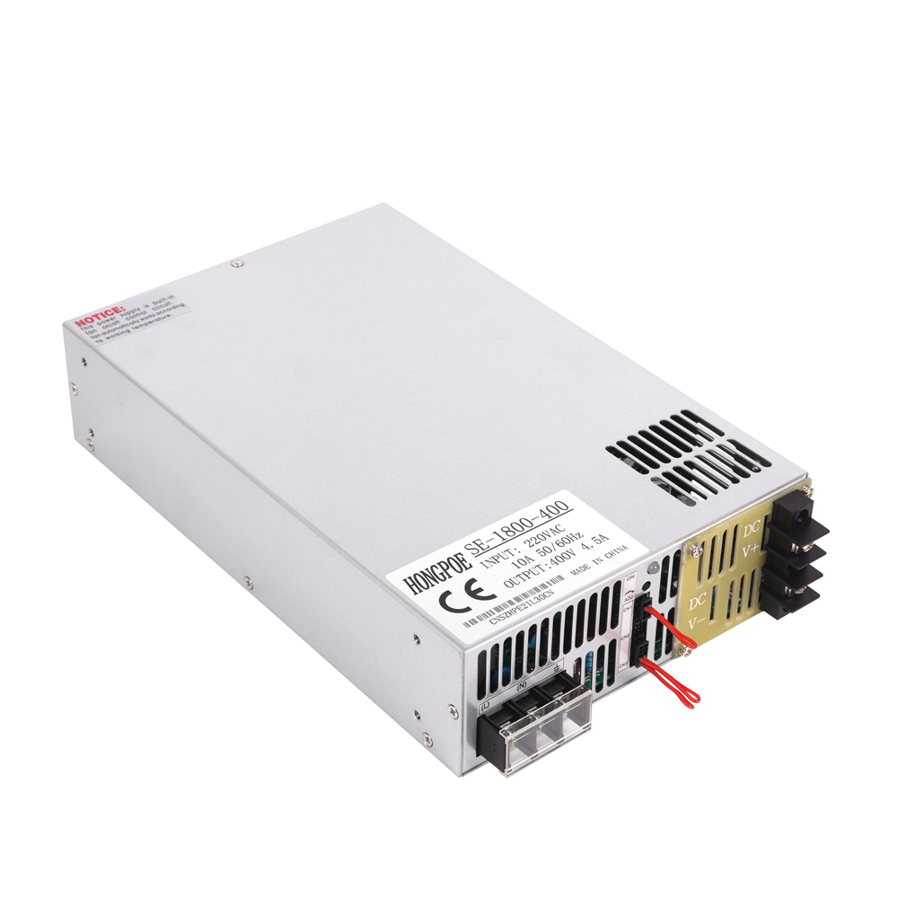 1800W 4.5A 400V adjustable AC-DC power supply with 0-5V analog control, model SE-1800-400, 220VAC input