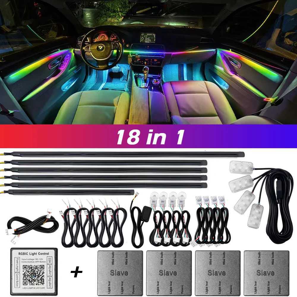 18-in-1 dual zone music-synced car interior RGB LED lighting kit with acrylic strips and app control