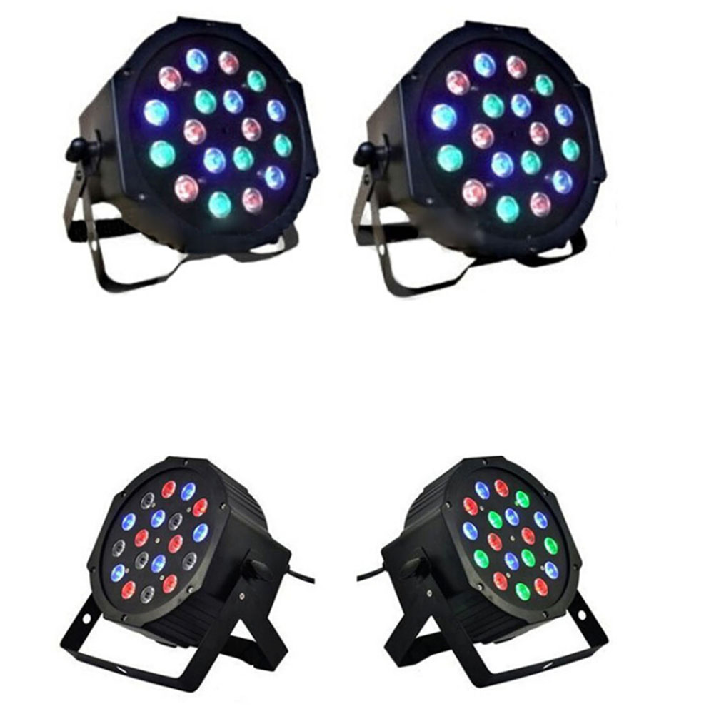 18W RGB LED stage light with black remote, auto, and sound control for mini DJ bars and parties