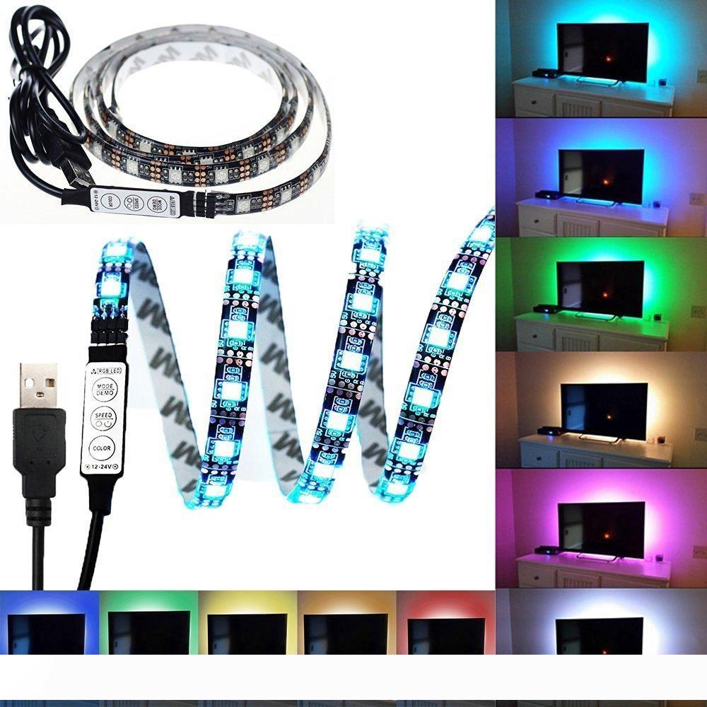 1M 3.28Ft Multi-color 5V USB RGB LED Strip with 30 5050 LEDs and Mini Controller for TV/PC Background Lighting