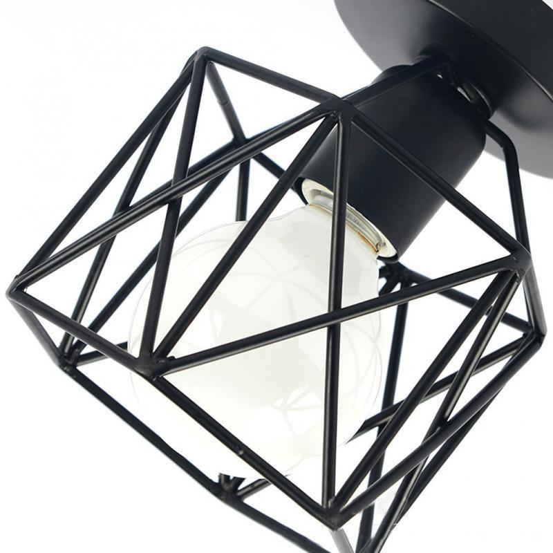 1Pc industrial-style geometric wire frame pendant lamp shade for ceiling chandeliers, featuring a cage design for indoor decor