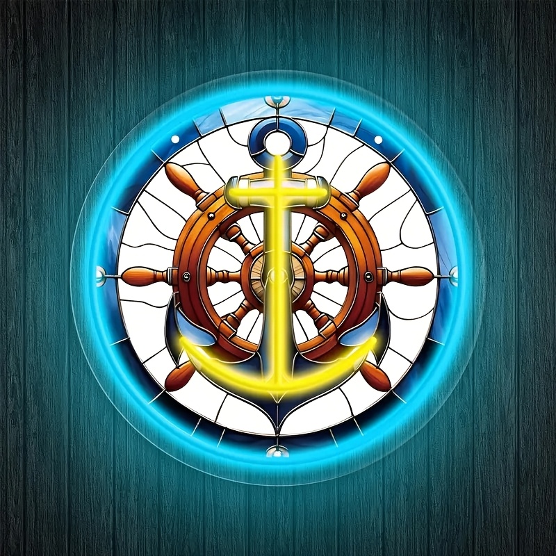 1pc Ocean Rudder LED Neon Light Wall Decor - USB-Powered Adjustable Brightness, UV Printed Underwater Theme with Nautical Wood Texture  

USB-powered ocean rudder LED wall light with adjustable brightness, featuring underwater theme and nautical wood texture