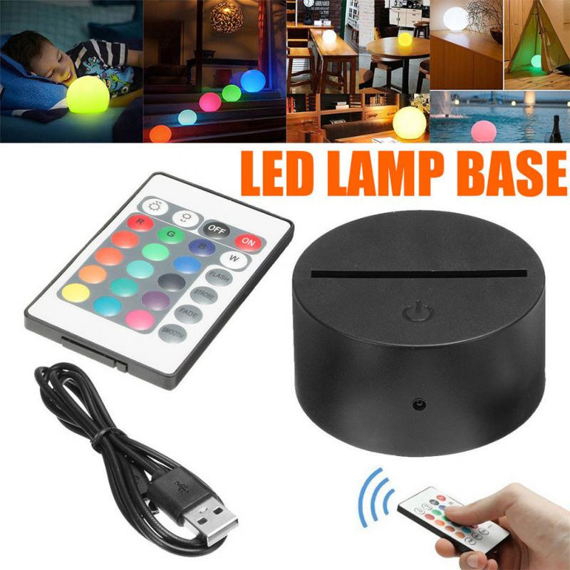 2 Black Acrylic 3D LED Lamp Bases with 7-Color Adjustable ABS USB Remote Control for Home Decor Night Lights