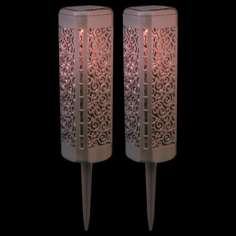 2 black solar-powered decorative lamps for outdoor garden lighting
