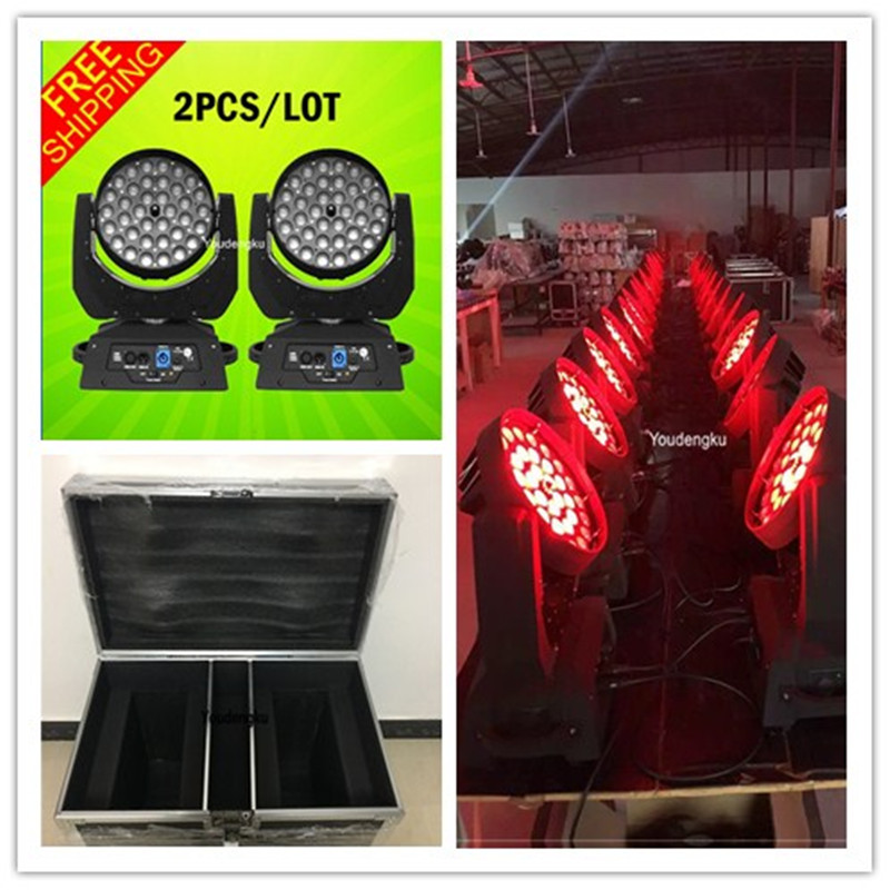 2 China-made RGBWA UV wash moving heads with flight case, DMX control, 6-in-1 zoom, and 36x18W LED zoom wash lights
