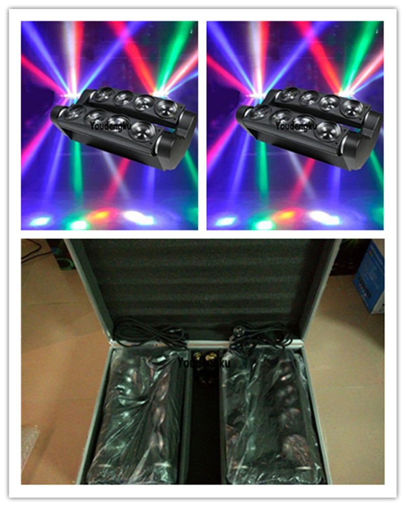 2 compact flightcase units with 8x10W 4-in-1 spider LED beam moving heads featuring RGBW full color